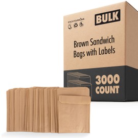 Paper Sandwich Bags Kraft Brown (3000 Pack) – Food Grade Unbleached Compostable Kraft Paper Bags for Bakery, Cookies, Treats, Snacks & Sandwiches