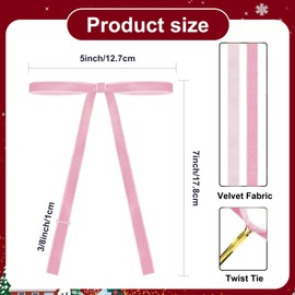 Utehilly Pink Vintage Velvet Bows Decorations Small Ornaments for Christmas Tree, Garland, Wreath, Door, Outdoor (24 Pcs, 5 * 7 Inch)