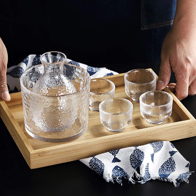 WINAKUI Glass Sake Sets with Warmer, Japanese-style Sake Pot Decanter