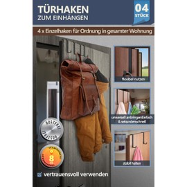 4smile Door Hooks for Hanging, Set of 4, Colour Black, Space-saving Coat Hooks Door for Whole Home, Universal Hooks for Hanging, Sturdy Door Coat Rack, Door Hook Rail