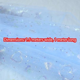 1.5M*1M Glitter Mesh Roll,Light Blue Glitter Decorative Tulle Roll,Netting Fabric for DIY Crafts Gift Wrapping