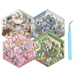 Cosmeria 4 Sets DIY 3D House Sticker Set Type B, 3D Sticker Scene, Creative Stress Relief for Children, Adults, Sticker Therapy, Creative Scene Fun Stacking