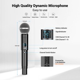 FDUCE Wireless Microphones,Cordless Dual Handheld Dynamic Karaoke Mic System for Karaoke,Party,Wedding,Outdoor Events,2x15 UHF Adjustable Channels,200ft