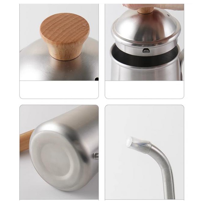 Long Spout Pour Over Coffee Kettle with Wooden Handle 304
