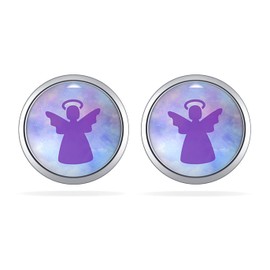 Guardian Angel Stud Earrings Girls Women Stainless Steel with Angel Pendant in Silver Gift for Communion First Communion or Confirmation, Sterling Silver, Cubic Zirconia