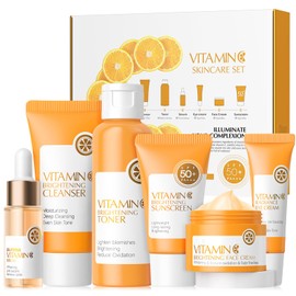 Vitamin C Face Care Set 6 Pieces, Vitamin C Skin Care Set with Hyaluronic Acid & Niacinamide, Moisture, Anti-Ageing, Vitamin C Skin Care Set for Teenage Girls and Women