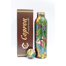 COPRON Copper Water Bottle for Drinking Water, An Ayurvedic Pure Copper Water Bottle Container Vessel 900 ml 30 fl oz, Large Leak Proof Smooth Finish, Wildflower, CZ-99ID-SXEQ