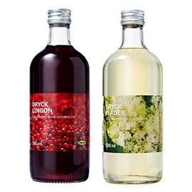 Ikea Lingonberry and Elderflower Syrup Bundle - Includes Sweet Swedish Dryck Lingonberry Fruit Juice Drink Concentrate (500 ml) and Dryck Flader Elderflower Concentrate (500 ml)