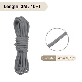 Rebower 550 Paracord Rope 3 m, 4mm Thin Paracord Nylon Cord 7-Strand Core [for Tent Camping Outdoor Gear] - Grey