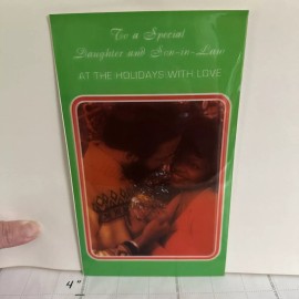 Vintage Merry Christmas Card  Daughter & Son In Law Black African Glossy Unique
