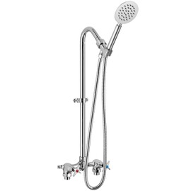 Aolemi Outdoor Shower Fixtures, 2-Handle Exposed Shower Kit with High-Mounted Handheld Shower and 59" Hose, Brass Mixing Valve, 6-Inch Center, Polish Chrome