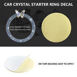 ZNDAW Butterfly Bling Ring Emblem Car Accessories, Crystal Double Rhinestone Engine Start Stop Decoration, Sparkling Push to Start Button Cover Key Ignition & Knob Ring Decal for Women (Light Blue)