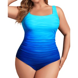 Daci - Traje de baño de una pieza para mujer, talla grande, con control de abdomen, fruncido, con espalda en U, Azul, X-Large