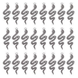 DICOSMETIC 30Pcs Alloy Snake Charms Antique Silver Cobra Snake Charms Tibetan Style Serpent Charms Large Metal Snake Pendant Punk Snake Charms for Jewelry Making, Hole: 2mm