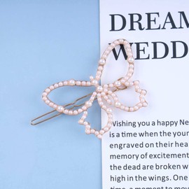 Iaceble Boho Pearl Butterfly Hair Clips Hollow Butterfly Side Clip Barrette Gold Pearl Hairpin Bridal Butterfly Hairclip Decorative Hair Accessories for Women and Girl Headdress