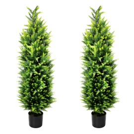 Sunnyglade 2 Packs 44" Artificial Topiary Cedar Trees Fake Topiary Plant Tree in Pot- Decorative Topiary Plant - Cement Filled Potted Faux Cedar Tree for Home Office Porch Decor Indoor Outdoor (Green)