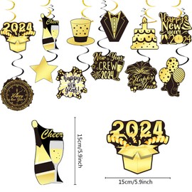 New Year's Eve Decoration Set, 12 Pieces Ceiling Hangers, Spiral Garlands, Black & Gold Streamers, New Year's Eve Hanging Decoration, Swirl and Confetti, Happy New Year's Eve Party Decoration