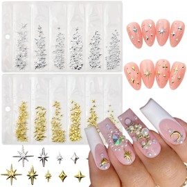 Shiny Star Nail Charms for Nails Art 3D Metallic Nail Studs Star Jewelry Gold Silver Star Nail Art Charms Star Nail Rhinestones Gems Decoration Design Stars Nail Art Supplies Accessories for Women DIY
