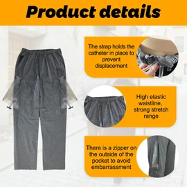 Urine Bag Pants for Men/Women, Incontinence Care Trousers, Catheter Leg Bag Pants with 2 Hidden Pockets, US M/Waist 32"