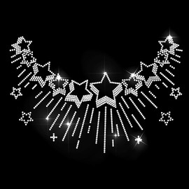 MAYJOYDIY Stars Neckline Rhinestone Iron on Hotfix Heat Transfer Decal Meteor Lace Hot Fix Rhinestone Applique Bling Clothing Repair Patch for T-Shirts Hat Jacket Garments Bags DIY Decor
