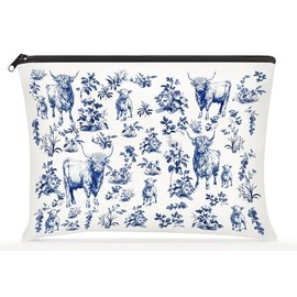 Highland Cow French Toile De Jouy Makeup Bag - Inspired By Toile De Jouy Makeup Bag - Funny Cow Lover Gifts - Gifts For Women- Animal Lovers On Mothers Day- Birthday- Holiday