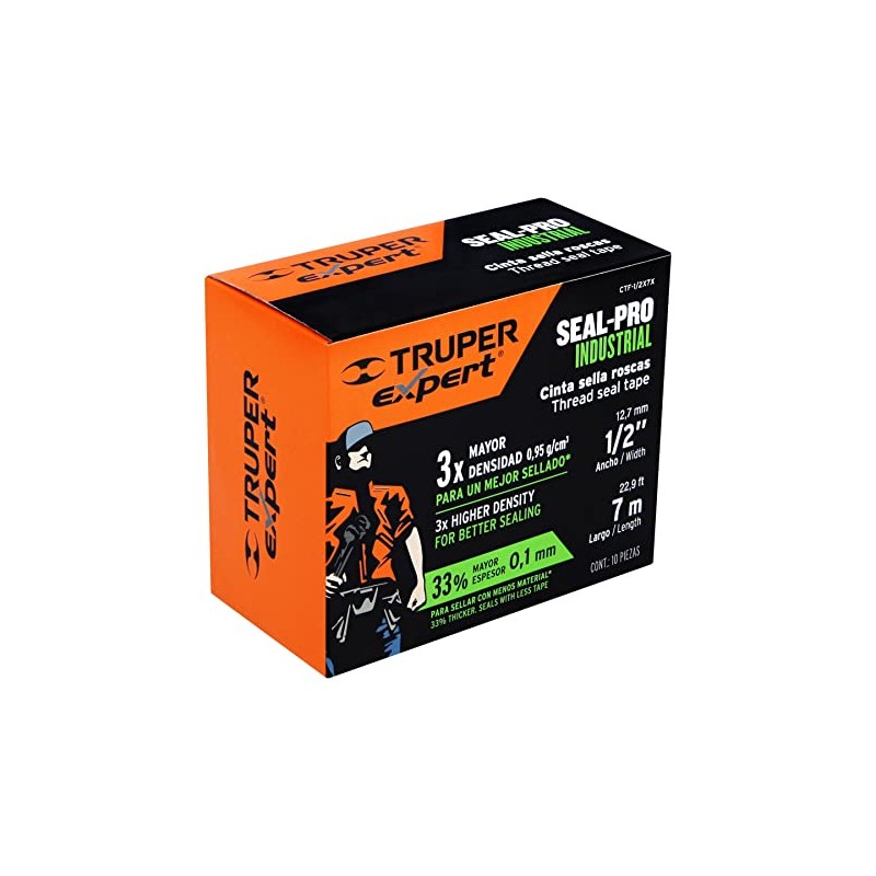 Truper CTF-1/2X7X, Cinta sella roscas, uso industrial, 7 m, 1/2"
