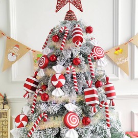 14Pcs Christmas Hanging Candy Balls Ornaments Red White Candy Cane Pendant for Home Part Christmas Tree Decorations Xmas Indoor Outdoor Party Decoration