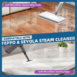 LOVECO Microfiber Steam Mop Pads Compatible with FEPPO, FODFINU & Seyola Steam Mop Cleaner - Washable and Reusable Steam Cleaner Pads for Floor Cleaning (4 Mop Pads + 4 Ironing Rags)