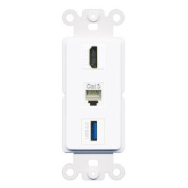 Wall Plate City [3 Ports] HD PHONE USB-3 Rocker Wall Plate White