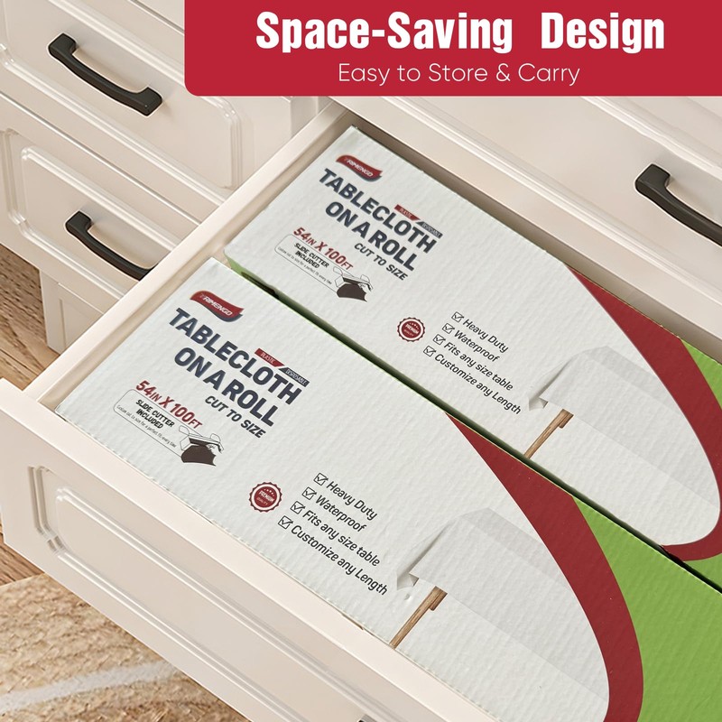 TRIMENGO 54in x 100Ft Orange Plastic Table Cloth Roll with