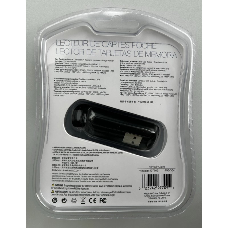 Universal Verbatim 97709 SD Card Memory Stick USB 2.0 Pocket