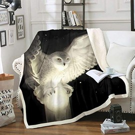 Homewish Black Sky Stars Decor Bed Throws for Kids Teens White Light Owl Pattern Flannel Fleece Blanket Microfiber Throw Blanket Soft Lightweight for Sofa Couch, Baby Size (30 x 40 Inches)