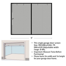 Garage Screen Doors for 1 Car Garage - 9x7Ft Magnetic Closure Heavy Duty Weighted Bottom Screen Self Sealing Fiberglass Mesh Anti Annoying Animals Retractable Net - Easy Install & Pass-Through(Black)