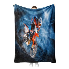 Motorcycle Motif Cuddly Blanket, Warm and Fluffy Children's Moto-Cross Blankets, Flannel Blanket, Microfibre Couch Blanket, Room Decoration (Moto B, 130 x 150 cm)