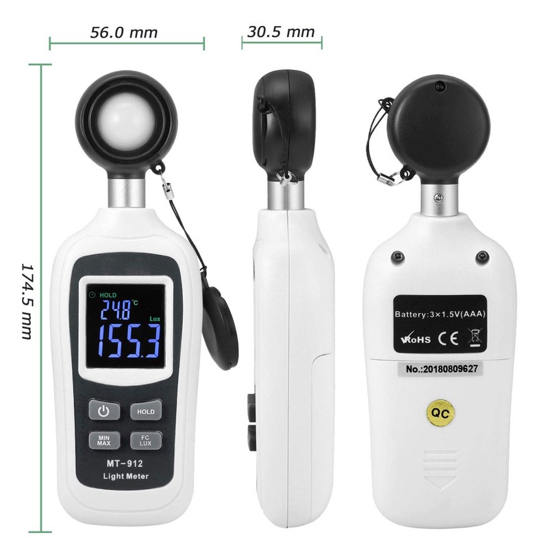 Digital Light Meter,V·Resourcing Handheld Illuminance Meter with Ambient Temperature Measurer,Range