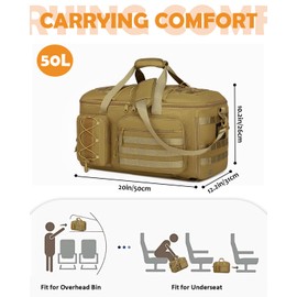 50L Gym Bags for Men, 3 in 1 Travel Duffle Bag with Shoe Compartment, Tactical Military Backpack for Overnight Weekender Gym Traveling Workout Deployment