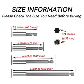 4 Pieces Drill Extension Bit Holder Set,1/4 Magnetic Hex Shank Screwdriver Drill Bit Extension Holder 63.5/75/100/150mm for Household Use, DIY, Repair Work, and More