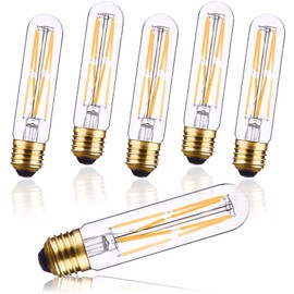 CREATE BRIGHT T10 LED Tubular Light Bulbs E26 Dimmable Warm White 2700K 8W Classic Edison Bulbs for Desk Lamp,Pendant Lights,6-Pack