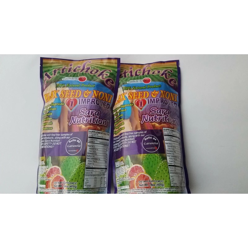 SARA NUTRITION ORGANIC 2 PACK ARTICHOKE FLAX SEED & NONI