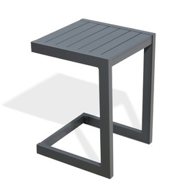 Ulax furniture Aluminum Patio Snack Side Table C Shaped Outdoor End Table Outside Small Table (Dark Grey)