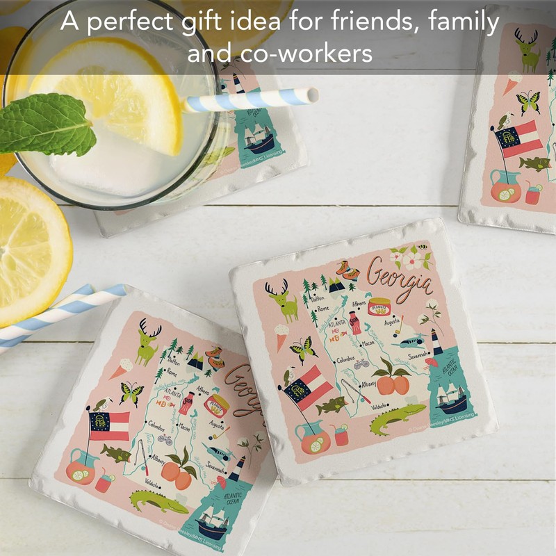 Thirstystone Georgia Home 4 Pack Tumbled Tile Stone Coasters with