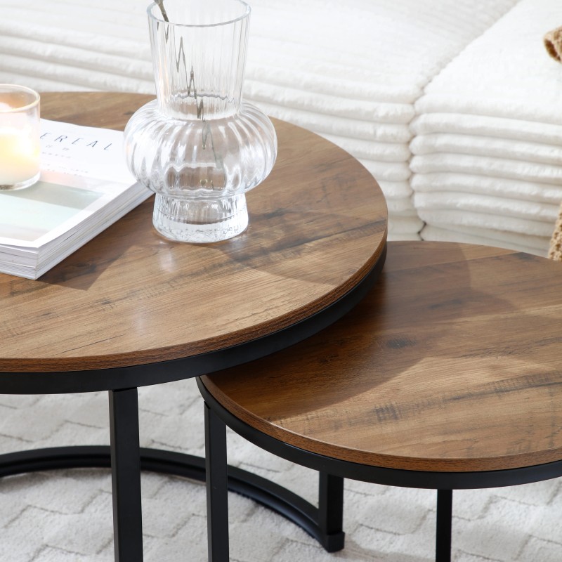 Set 2 Nesting Coffee Table Side/End Tables Durable Metal Frame-Modern