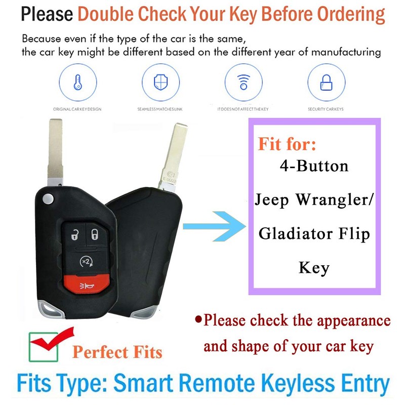 SANRILY 4-Button Flip Key Fob Case for Jeep Wrangler Gladiator