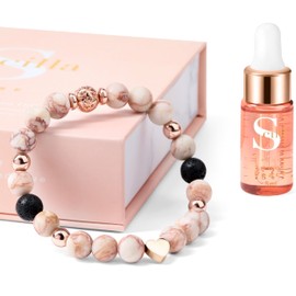 Scilla ROSE Anxiety Relief Charm Bracelet for Women - With Good Sleep, Inner Peace Essential Oil, Jasper Beaded with Love Charm, Mindfulness and Self-Care Gift Set, Birthday Present