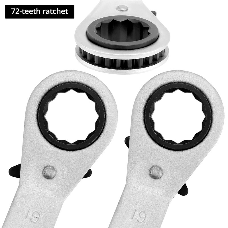 QWORK® 5Pcs Ratchet Spanner Set, 6mm-21mm Offset Reversible Double Ring