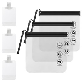 Pack of 3 Hand Luggage Liquid Bags 20 x 20 cm, Toiletry Bag Aeroplane Transparent with 3 Squeeze Bags 50 ml, Travel Bag Liquids Portable for Planes Trains Cruise, Black border