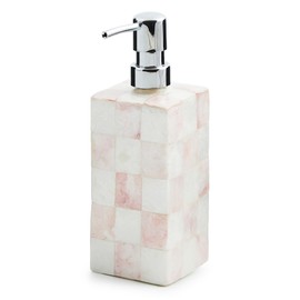 MACKENZIE-CHILDS Capiz Soap Pump, Liquid-Soap Dispenser for Bathroom or Kitchen, Pink-and-White Rosy Check
