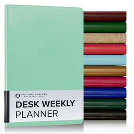 Gallery Leather Desk Weekly Monthly Planner 2026, Elegantly Bound Calendar Planner and Notebook with Stylish Gold-Gilded Page Edges, 12 Months - Caribbean Sea Glass - 8 x 5.5 "