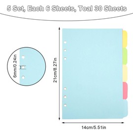 TESSTSY Pack of 30 Dividers A5, 5 Coloured A5 Index Dividers, 6 Holes, A5 Kraft Paper Folder Dividers, Index Dividers, A5 6 Hole, Folder Index Dividers, for Ring Binder, Planner, Notebook