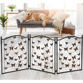 Freestanding Metal Folding Pet Gate, Portable 3 Panels for Dog & Cat Security, Foldable Enclosure Gates for Puppies, Indoor & Outdoor Safety for Pets
